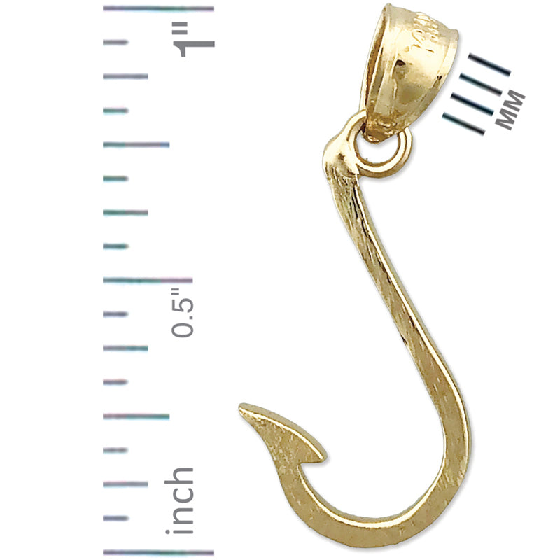 14K Gold 3D Fishing Hook Charm