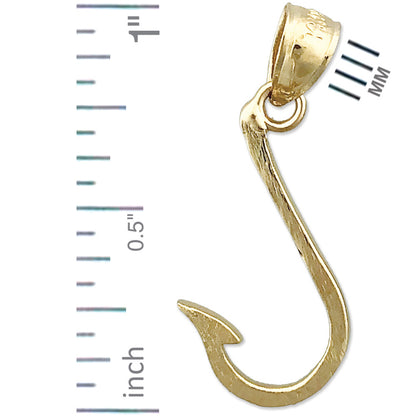 14K Gold 3D Fishing Hook Charm
