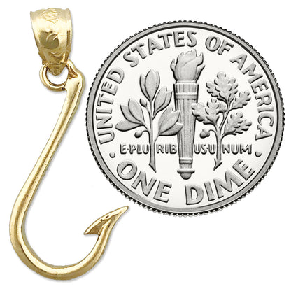 14K Gold 3D Fishing Hook Charm