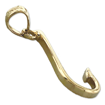 14K Gold 3D Fishing Hook Charm