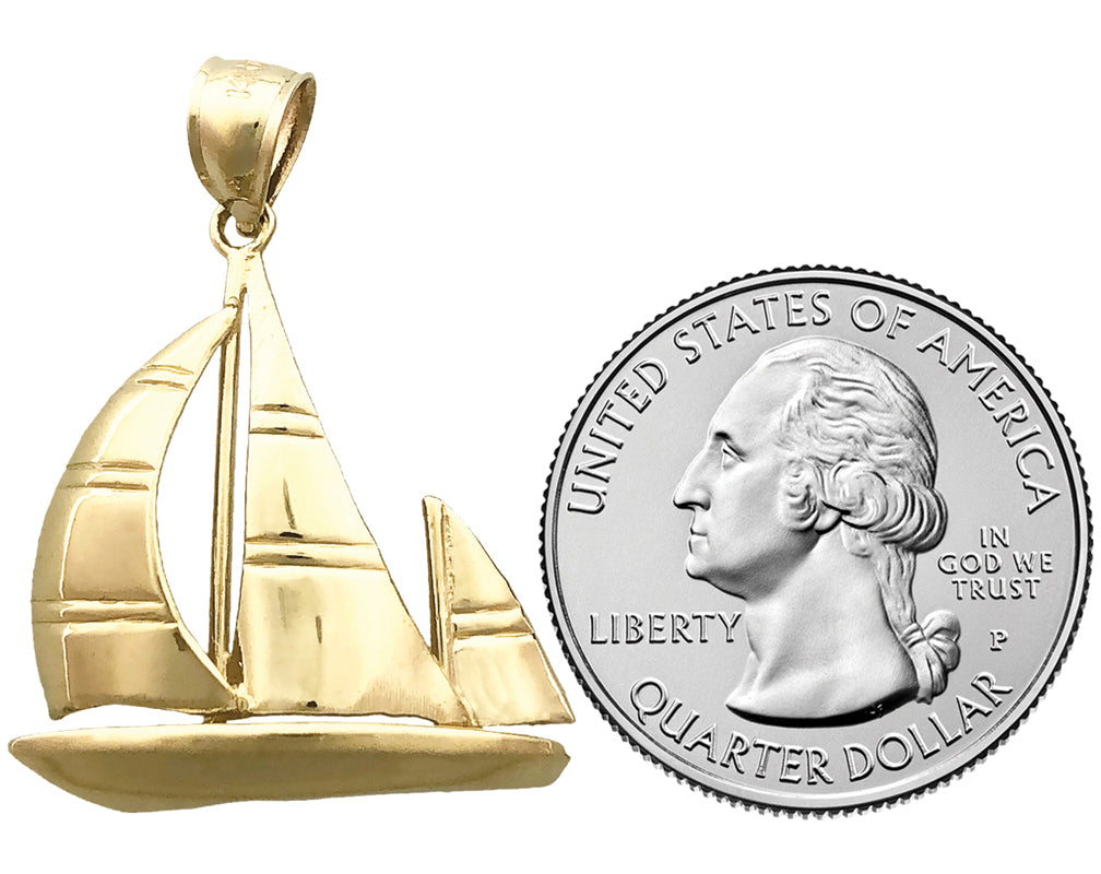 14K Gold 24MM Ketch Sailboat Pendant