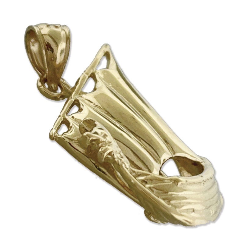 14K Gold 3D Viking Sail Ship Pendant
