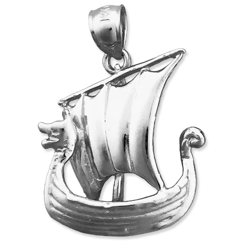 14K Gold 3D Viking Sail Ship Pendant