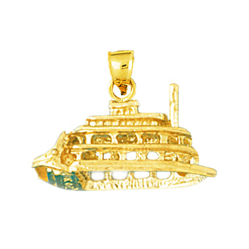 14K Gold Cut-Out 3D River Boat Charm
