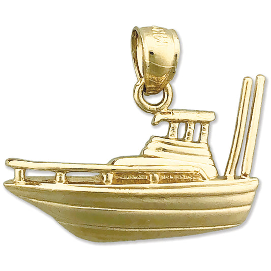 14K Gold 25MM Fishing Boat Charm