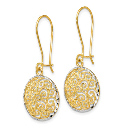 14k Two-tone Gold Filigree Dangle Earrings