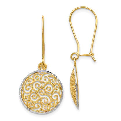 14k Two-tone Gold Filigree Dangle Earrings