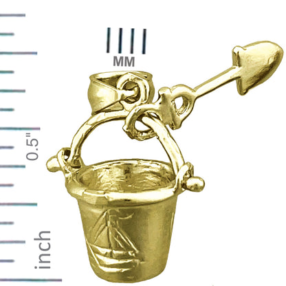 14K Gold 3D Cape Cod Pail and Shovel Charm