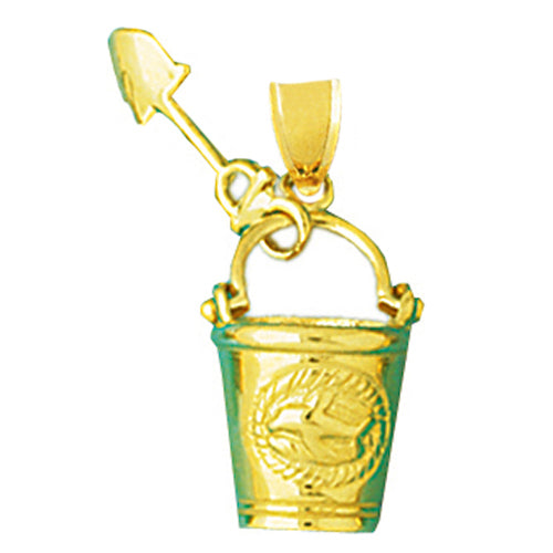14K Gold 3D Beach Pail and Shovel Charm