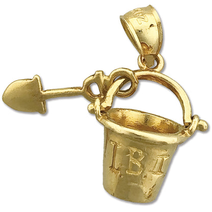 14K Gold 3-D Beach Pail and Shovel Charm
