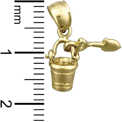 14K Gold 3D Pail and Shovel Mini Charm