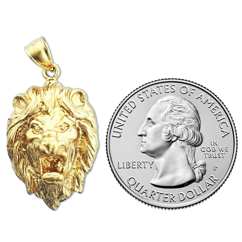 14K Gold Growling Lion Head Pendant