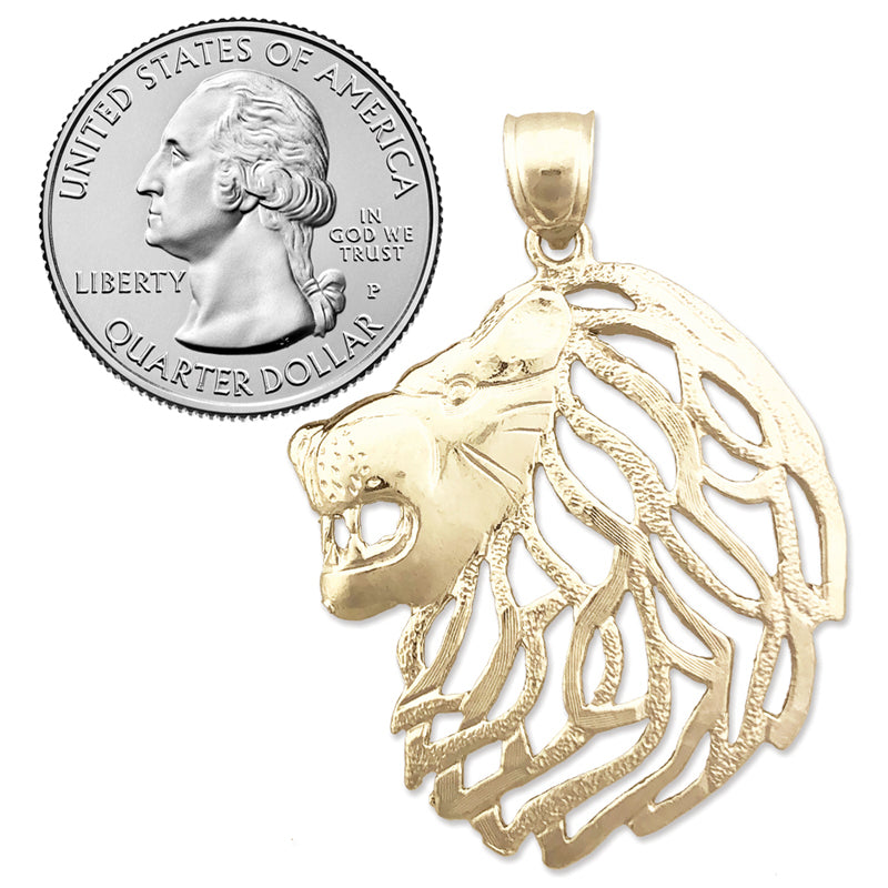 14K Gold Lion Head with Cut-Out Mane Pendant