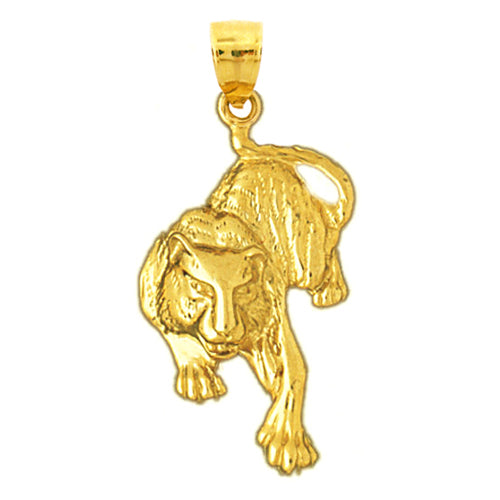 14K Gold 26MM Long Tiger Pendant