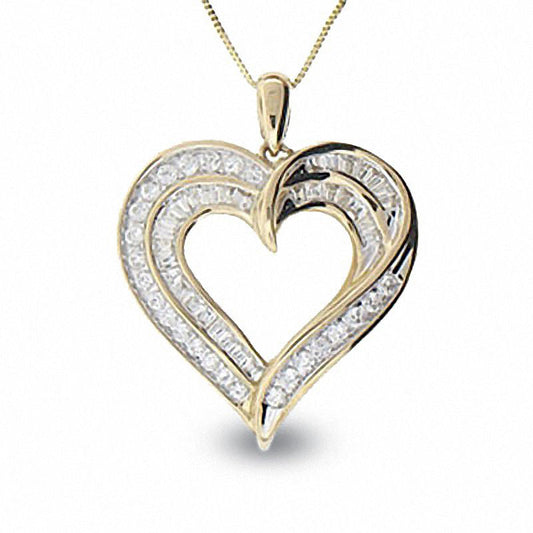 0.5 CT. T.W. Natural Diamond Double Row Heart Pendant in 10K Yellow Gold