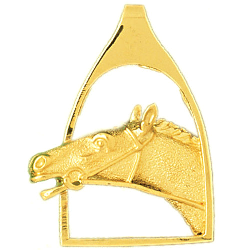 14K Gold Horse Head In Stirrup Pendant