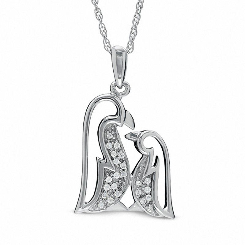 Natural Diamond Accent Penguin Love Pendant in Sterling Silver