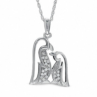 Natural Diamond Accent Penguin Love Pendant in Sterling Silver