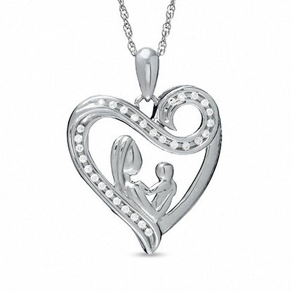 Natural Diamond Accent Motherly Love Swirl Heart Pendant in Sterling Silver