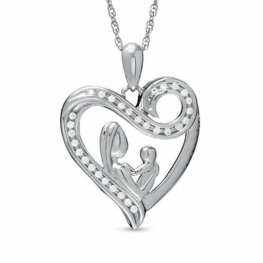 Natural Diamond Accent Motherly Love Swirl Heart Pendant in Sterling Silver