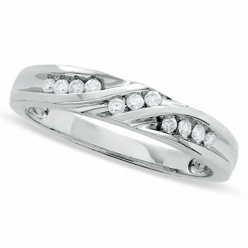 Ladies' 0.13 CT. T.W. Natural Diamond Wedding Band in Solid 10K White Gold