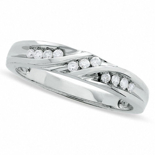Ladies' 0.13 CT. T.W. Natural Diamond Wedding Band in Solid 10K White Gold