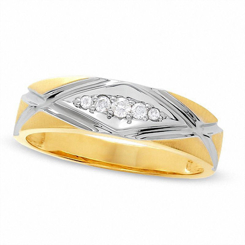 Men's 0.13 CT. T.W. Natural Diamond Wedding Band in Solid 10K Two-Tone Gold