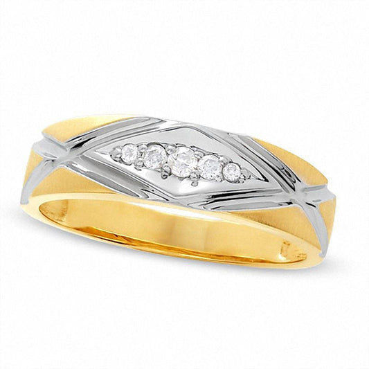 Men's 0.13 CT. T.W. Natural Diamond Wedding Band in Solid 10K Two-Tone Gold