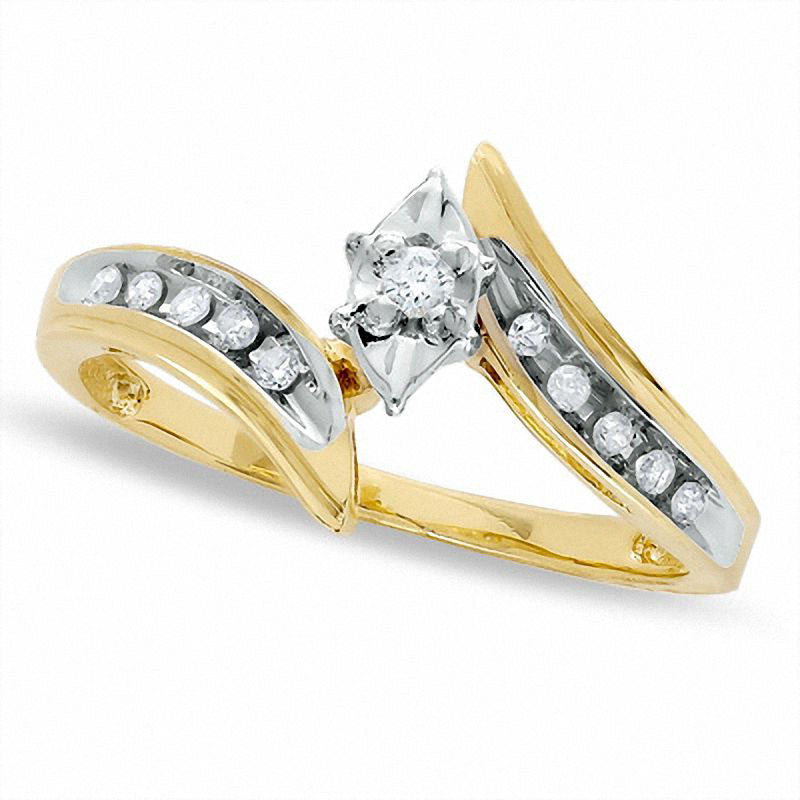 0.10 CT. T.W. Natural Diamond Illusion Marquise Engagement Ring in Solid 10K Yellow Gold