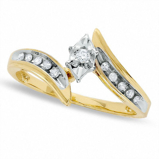 0.10 CT. T.W. Natural Diamond Illusion Marquise Engagement Ring in Solid 10K Yellow Gold