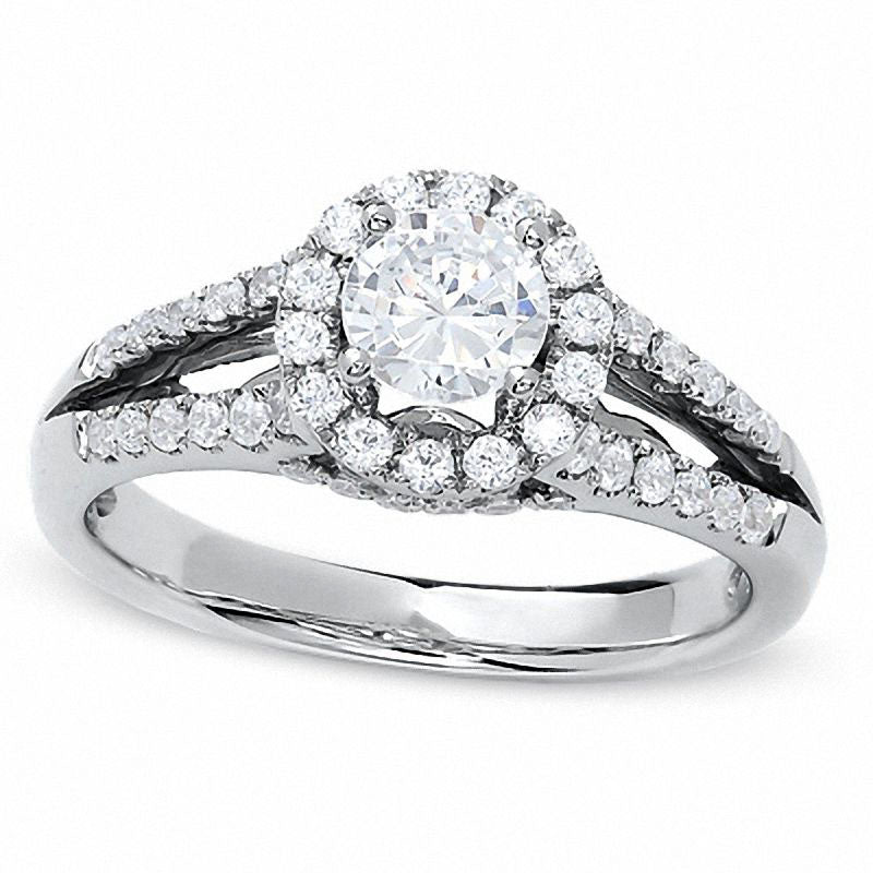1.0 CT. T.W. Natural Diamond Split Shank Engagement Ring in Solid 14K White Gold