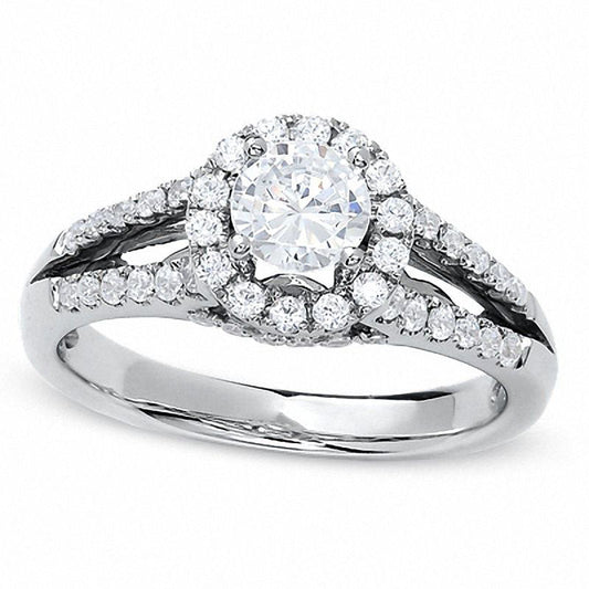 1.0 CT. T.W. Natural Diamond Split Shank Engagement Ring in Solid 14K White Gold