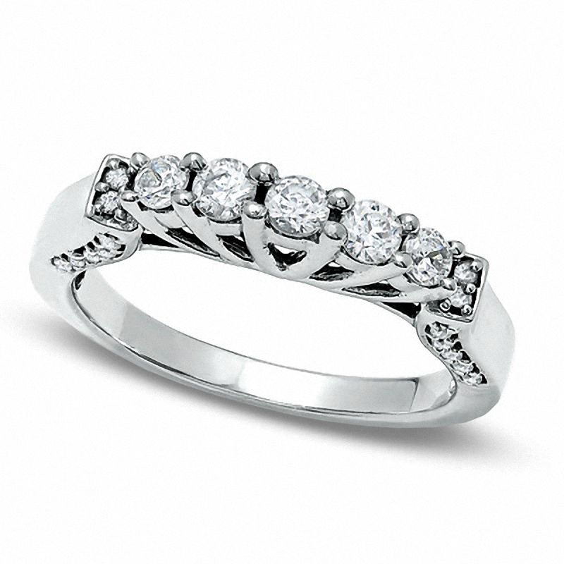 0.50 CT. T.W. Natural Diamond Five Stone Band in Solid 14K White Gold