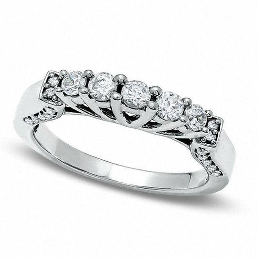 0.50 CT. T.W. Natural Diamond Five Stone Band in Solid 14K White Gold