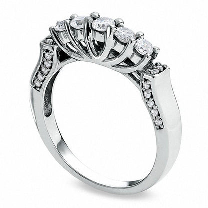 0.50 CT. T.W. Natural Diamond Five Stone Band in Solid 14K White Gold