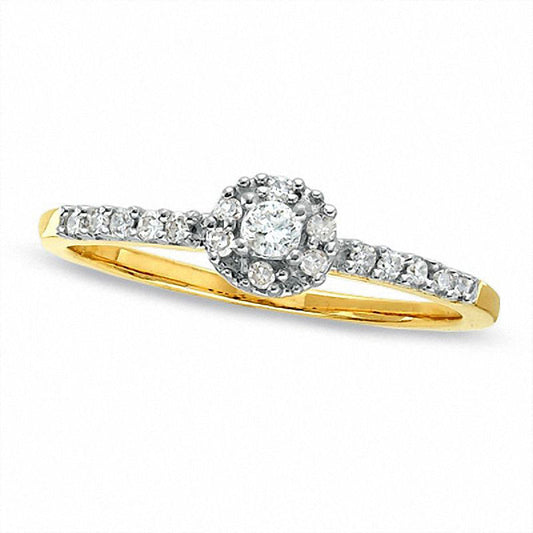 0.13 CT. T.W. Natural Diamond Round Bezel Promise Ring in Solid 10K Yellow Gold