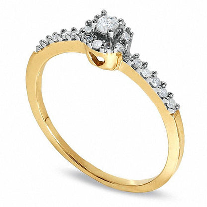 0.13 CT. T.W. Natural Diamond Round Bezel Promise Ring in Solid 10K Yellow Gold
