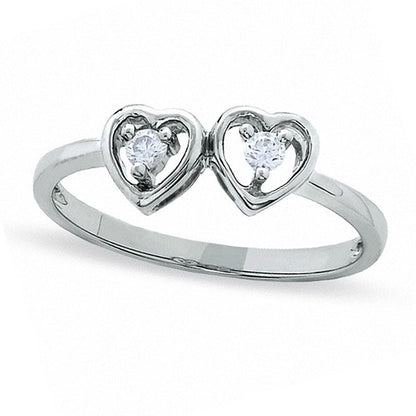 0.07 CT. T.W. Natural Diamond Double Heart Promise Ring in Solid 10K White Gold