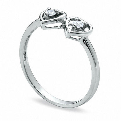 0.07 CT. T.W. Natural Diamond Double Heart Promise Ring in Solid 10K White Gold