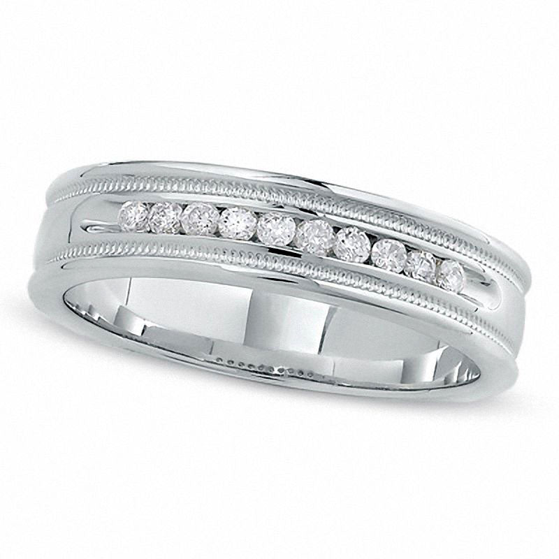 Men's 0.25 CT. T.W. Natural Diamond Channel Milgrain Band in Solid 14K White Gold