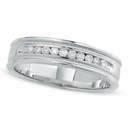 Men's 0.25 CT. T.W. Natural Diamond Channel Milgrain Band in Solid 14K White Gold