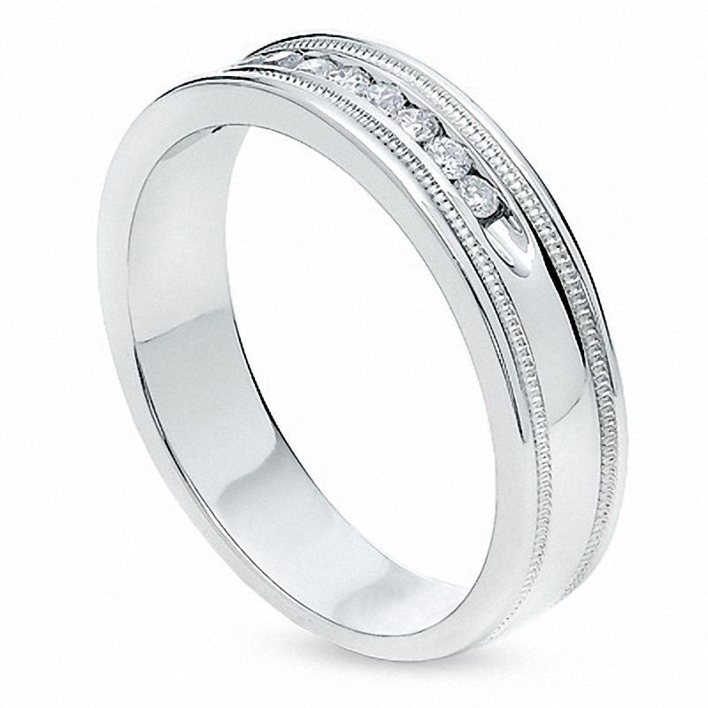 Men's 0.25 CT. T.W. Natural Diamond Channel Milgrain Band in Solid 14K White Gold
