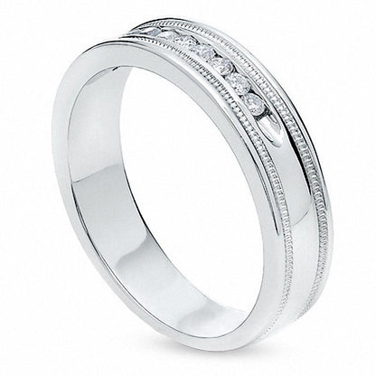 Men's 0.25 CT. T.W. Natural Diamond Channel Milgrain Band in Solid 14K White Gold