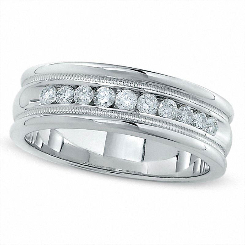 Men's 0.50 CT. T.W. Natural Diamond Channel Milgrain Band in Solid 14K White Gold