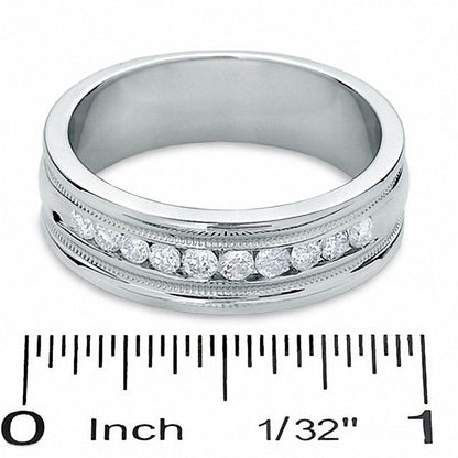 Men's 0.50 CT. T.W. Natural Diamond Channel Milgrain Band in Solid 14K White Gold