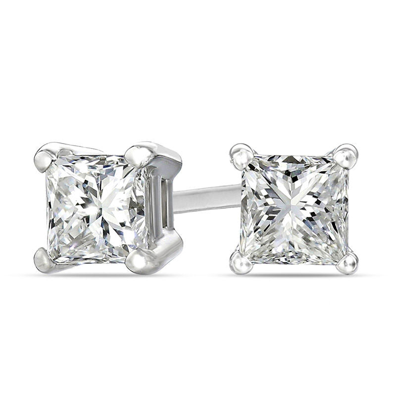 1 CT. T.W. Certified Princess-Cut Diamond Solitaire Stud Earrings in 18K White Gold (I/VS2)