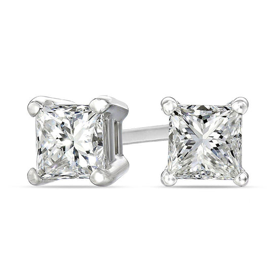 0.5 CT. T.W. Certified Princess-Cut Diamond Solitaire Stud Earrings in 18K White Gold (I/VS2)