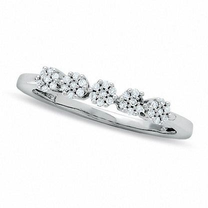 0.13 CT. T.W. Natural Diamond Five Flower Station Ring in Solid 10K White Gold