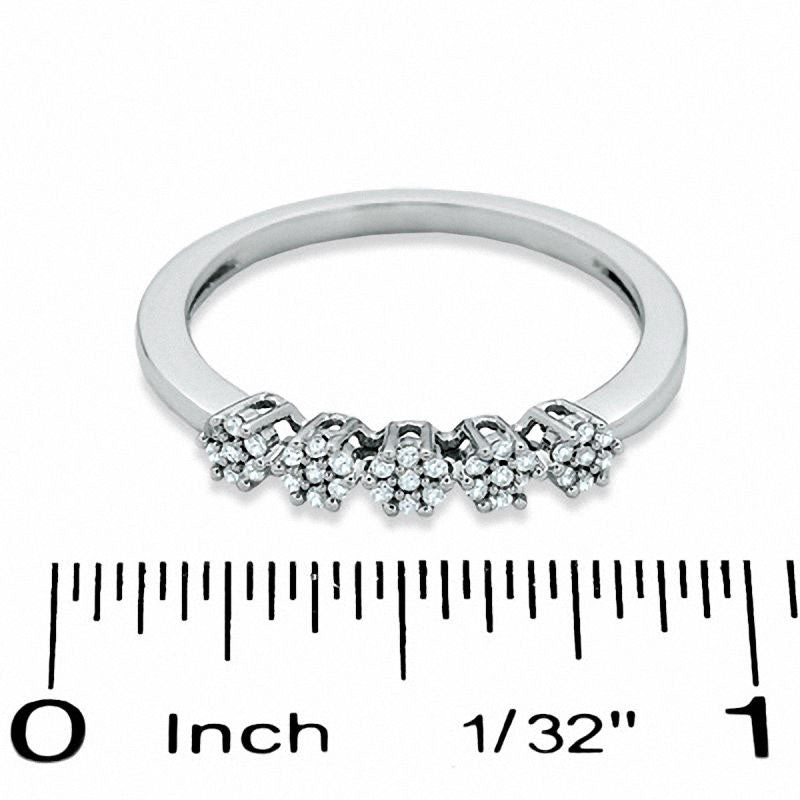 0.13 CT. T.W. Natural Diamond Five Flower Station Ring in Solid 10K White Gold