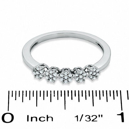 0.13 CT. T.W. Natural Diamond Five Flower Station Ring in Solid 10K White Gold